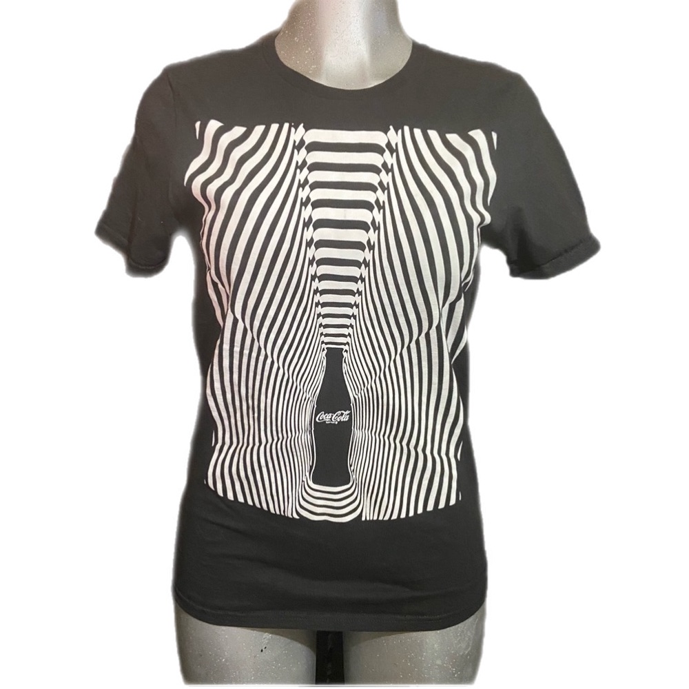 Coke Coca-Cola T-Shirt Small Optic Bottle Black/White Graphic Psychedelic Cotton